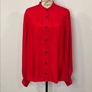 NWT Banana Republic satin button front gathered bishop sleeve top blouse XL